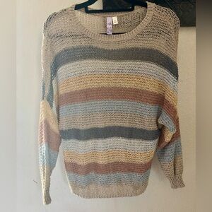 Alya Cream and Blue Blouse with Horizontal Stripes boho